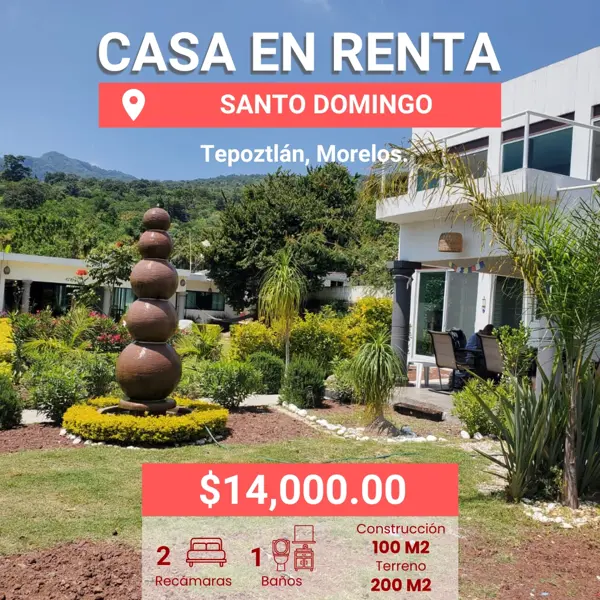 Casa en renta en Santo Domingo Ocotitlán, Tepoztlán, Morelos