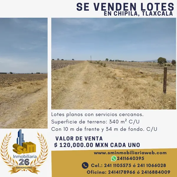Terreno en venta en San Isidro Chipila, Muñoz de Domingo Arenas, Tlaxcala