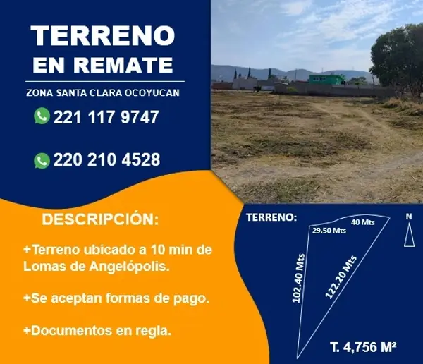 Terreno en venta en Santa Clara Ocoyucan, Ocoyucan, Puebla