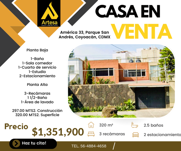 Casa en Parque San Andres, Coyoacán, Ciudad de México
