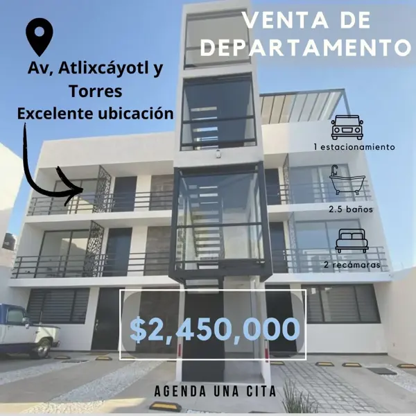 Departamento en Reserva Territorial Atlixcayotl, San Andrés Cholula, Puebla