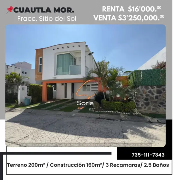 Casa en venta y renta en Sitio del Sol, Cuautla, Morelos