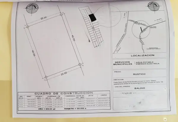 Terreno en venta en Pueblo Nuevo de las Raíces, Centro, Tabasco