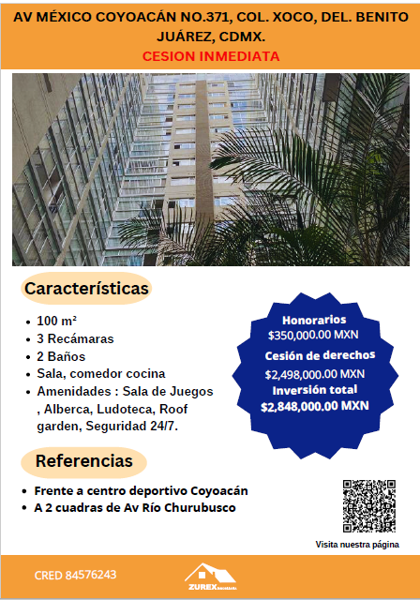Departamento en Xoco, Benito Juárez, Ciudad de México