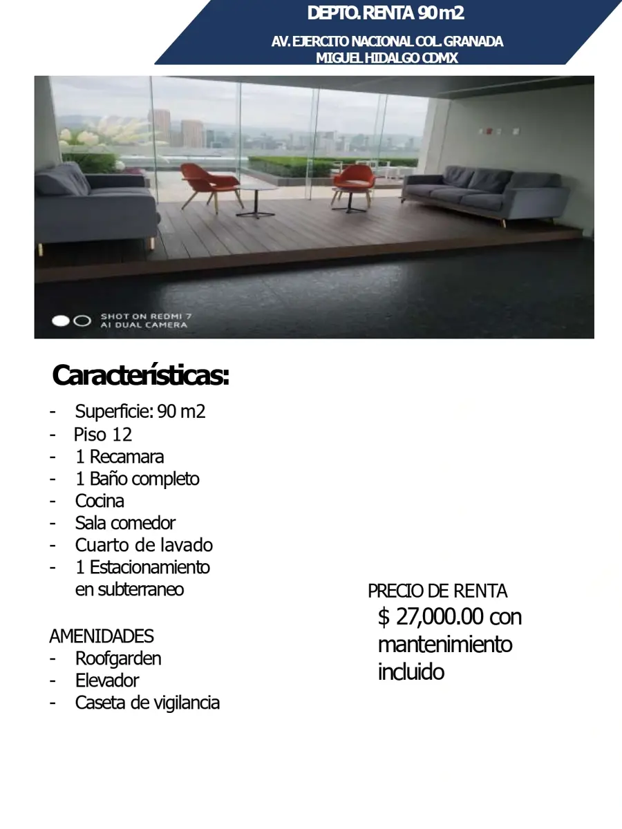 Departamento en renta en Granada, Miguel Hidalgo — foto 1 de 3