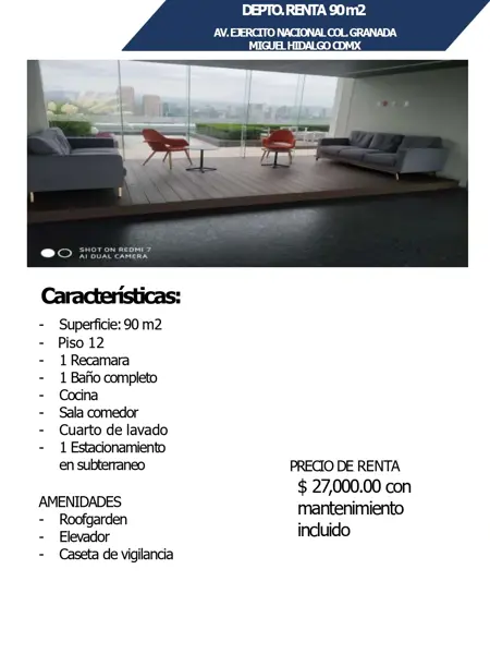 Departamento en Renta en Granada, Miguel Hidalgo, Ciudad de México