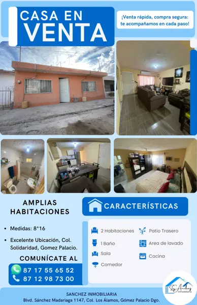 Casa en Venta en Solidaridad, Gómez Palacio, Durango
