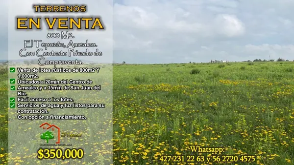 El Tepozán, Amealco. Lotes Rústicos de 800m2 y 1,00m2 en venta ideal para casas de descanso. El Tepozán, Amealco. Lotes Rústicos de 800m2 y 1,00m2 en venta ideal para casas de descanso.