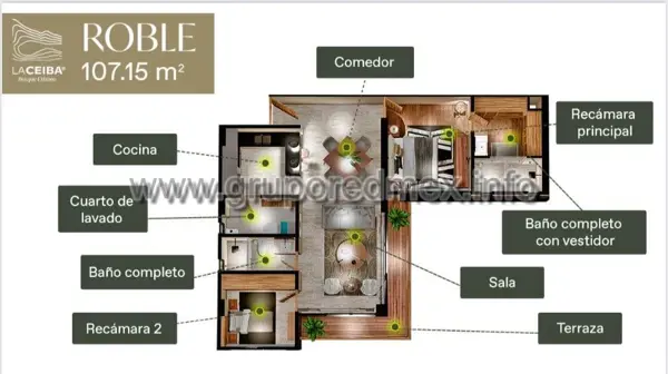 Departamento en venta Modelo Roble en Lomas de Campanario Norte, La Ceiba, Queretaro
