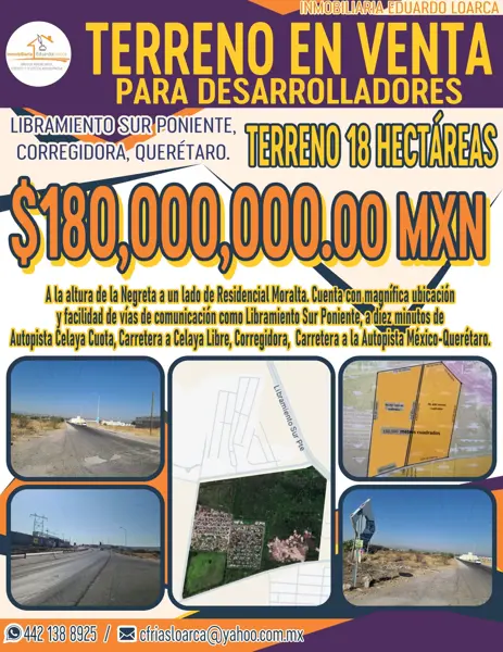 Venta de terreno en esquina a la altura de la Negreta a un lado de Residencial Moralta.