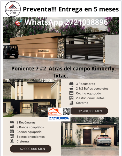 CASAS “NUEVAS”  Poniente 7 # 2 
Atras del campo Kimberly
Ixtaczoquitlan Veracruz Cp94