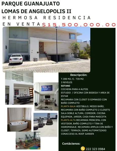Hermosa Resecidencia Semi de Lujo en Venta Ubicada en Parque Guanajuato Lomas de Angelopolis