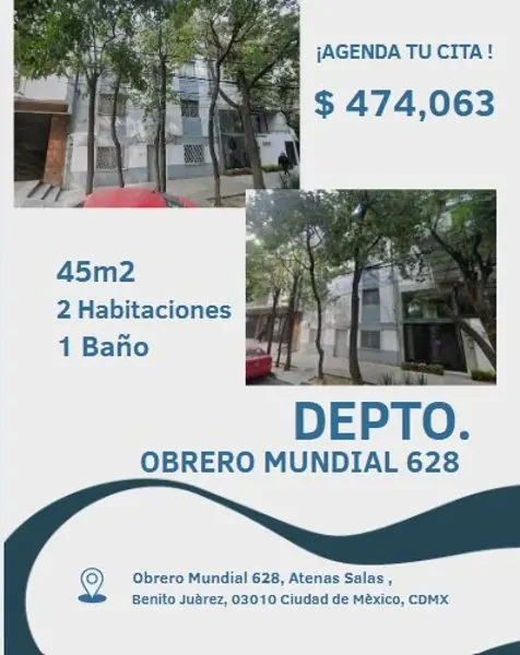 DEPARTAMENTO EN CALZ.OBRERO MUNDIAL BENITO JUÀREZ