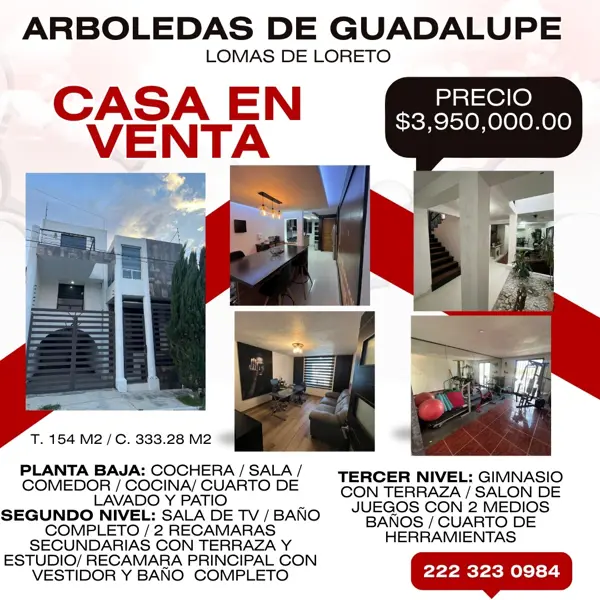 Hermosa Casa en Venta Ubicada en Arboledas de Guadalupe , Lomas de Loreto