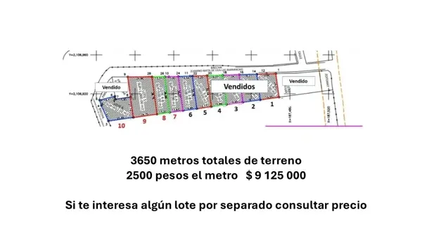 Precio M2 $2,500 Pueden venderse fracciones. En pago de contado es negociable el precio del m2