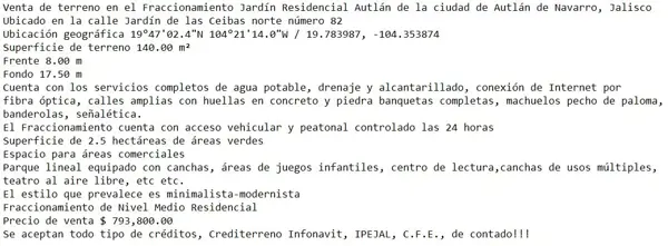 Terreno en venta en Jardín Residencial Autlán, Autlán de Navarro — foto 2 de 2