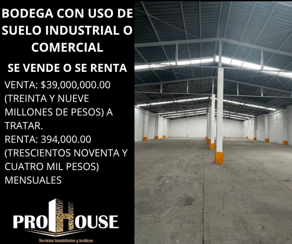 BODEGA CON USO DE SUELO COMERCIAL O INDUSTRIAL