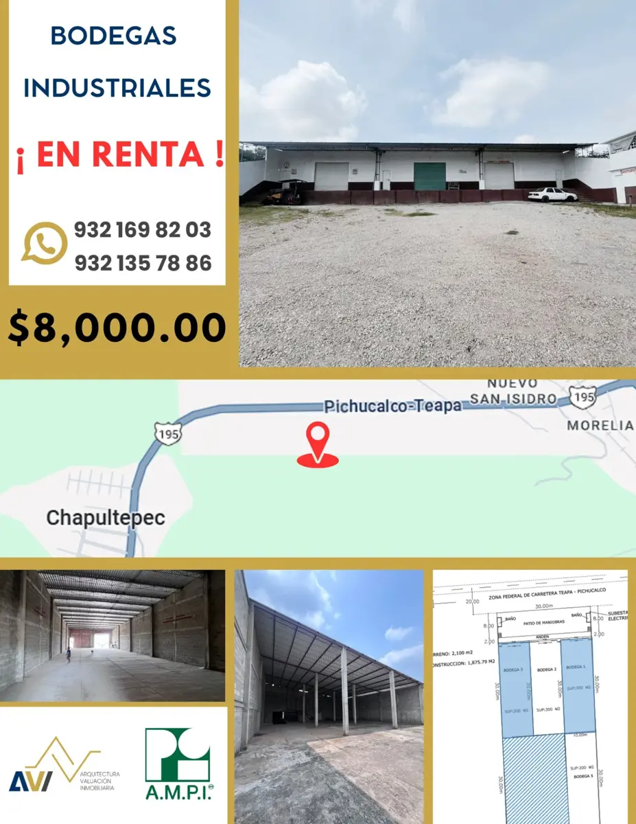 Bodega en renta en Morelia, Teapa — foto 1 de 3