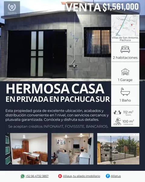 Casa de un nivel en venta en Pachuca Sur, excelente ubicación