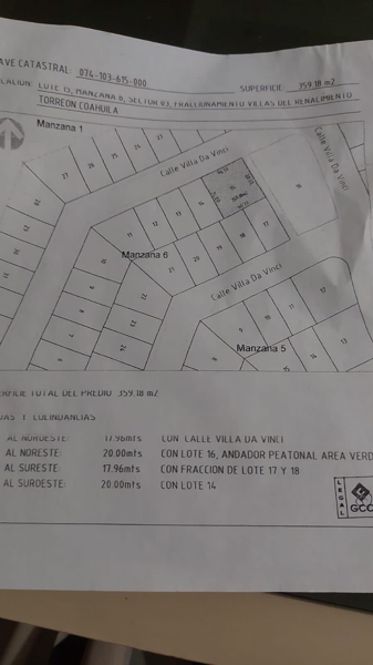 Terreno en Venta en Villas del Renacimiento, Torreón, Coahuila