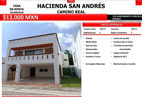 Casa en renta en Hacienda de San Andrés, San Andrés Cholula — foto 2 de 8