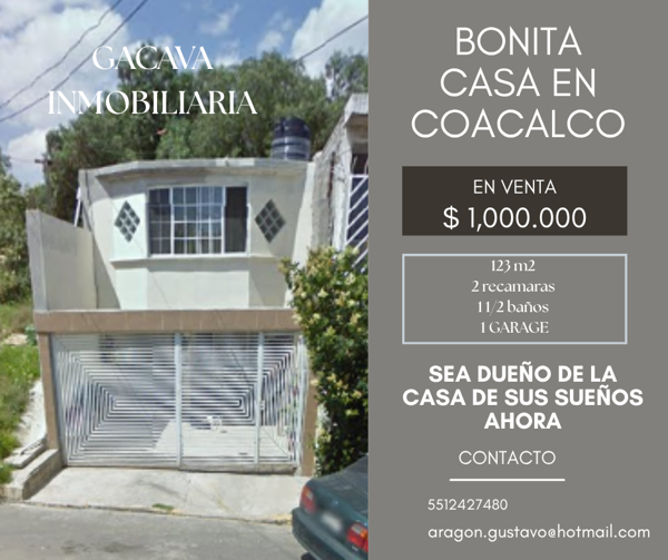 VENTA DE BONITA CASA EN COACALCO.021 GBL