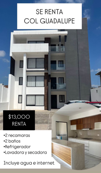 SE RENTA DEPARTAMENTO EQUIPADO EN COL GUADALUPE, CULIACAN