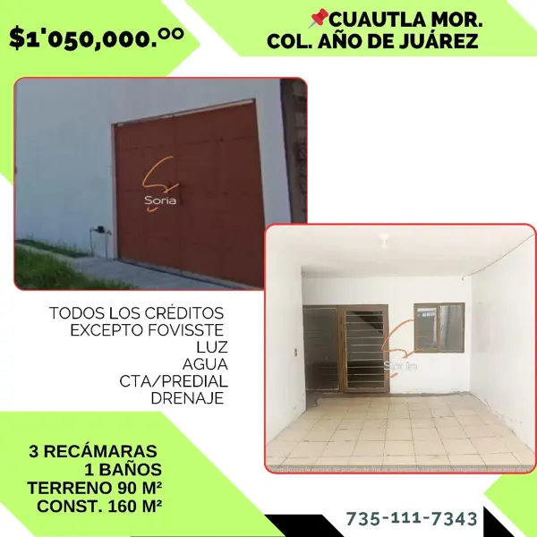 Casa en Cuautla Morelos
Col. Año de Juarez