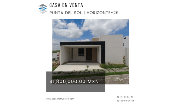 Casa en Venta- Un solo nivel-Punta del Sol,Horizonte 26