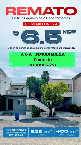 Edificio en Venta con 3 Departamentos en Vista Hermosa, Monterrey