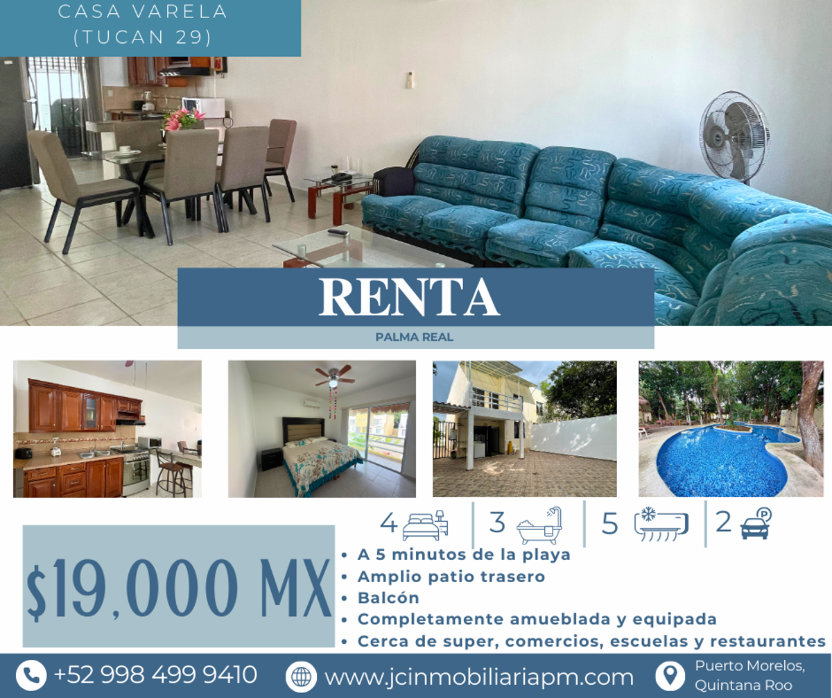 Casa en renta en Palma Real, Puerto Morelos — foto 1 de 21