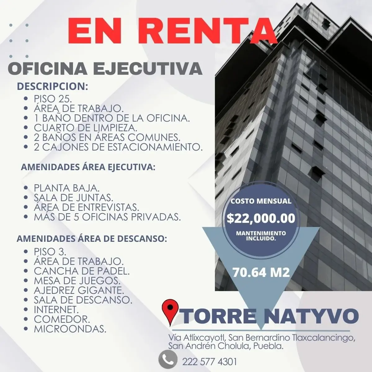 Oficina en renta en San Bernardino Tlaxcalancingo, San Andrés Cholula — foto 1 de 18