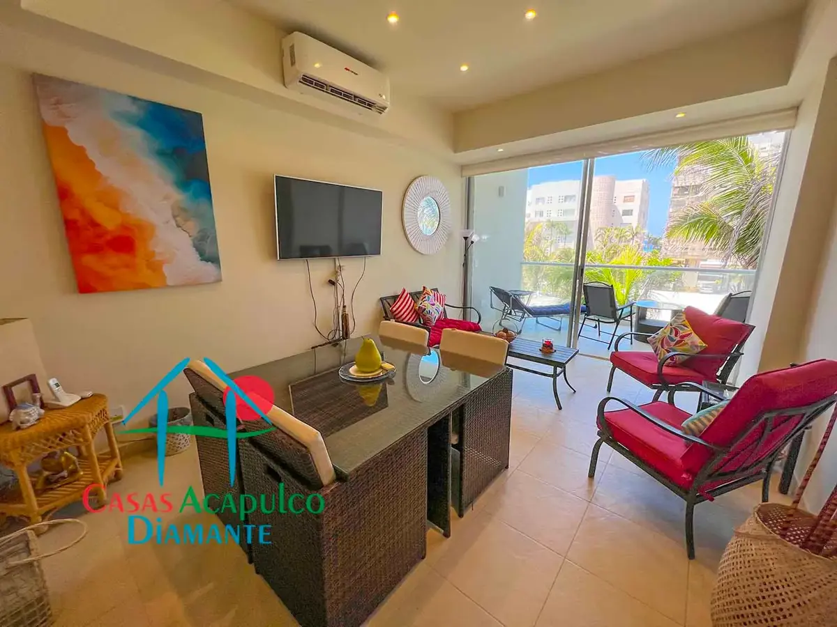 Departamento en renta vacacional con 2 recámaras y terraza con vista a las áreas comunes Departamento en renta vacacional con 2 recámaras y terraza con vista a las áreas comunes