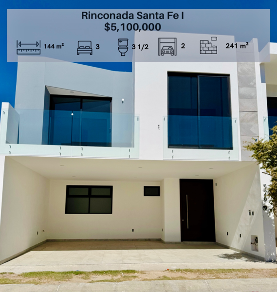 EN VENTA – 3 HABITACIONES CON BAÑO COMPLETO CADA UNA – FRACCIONAMIENTO RINCONADA DE SANTA FE