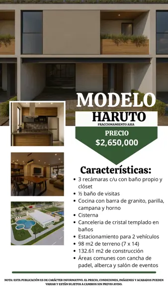 En venta, casas nuevas de 2 y 3 recámaras en el Fraccionamiento Asia (pasando Pomoca).