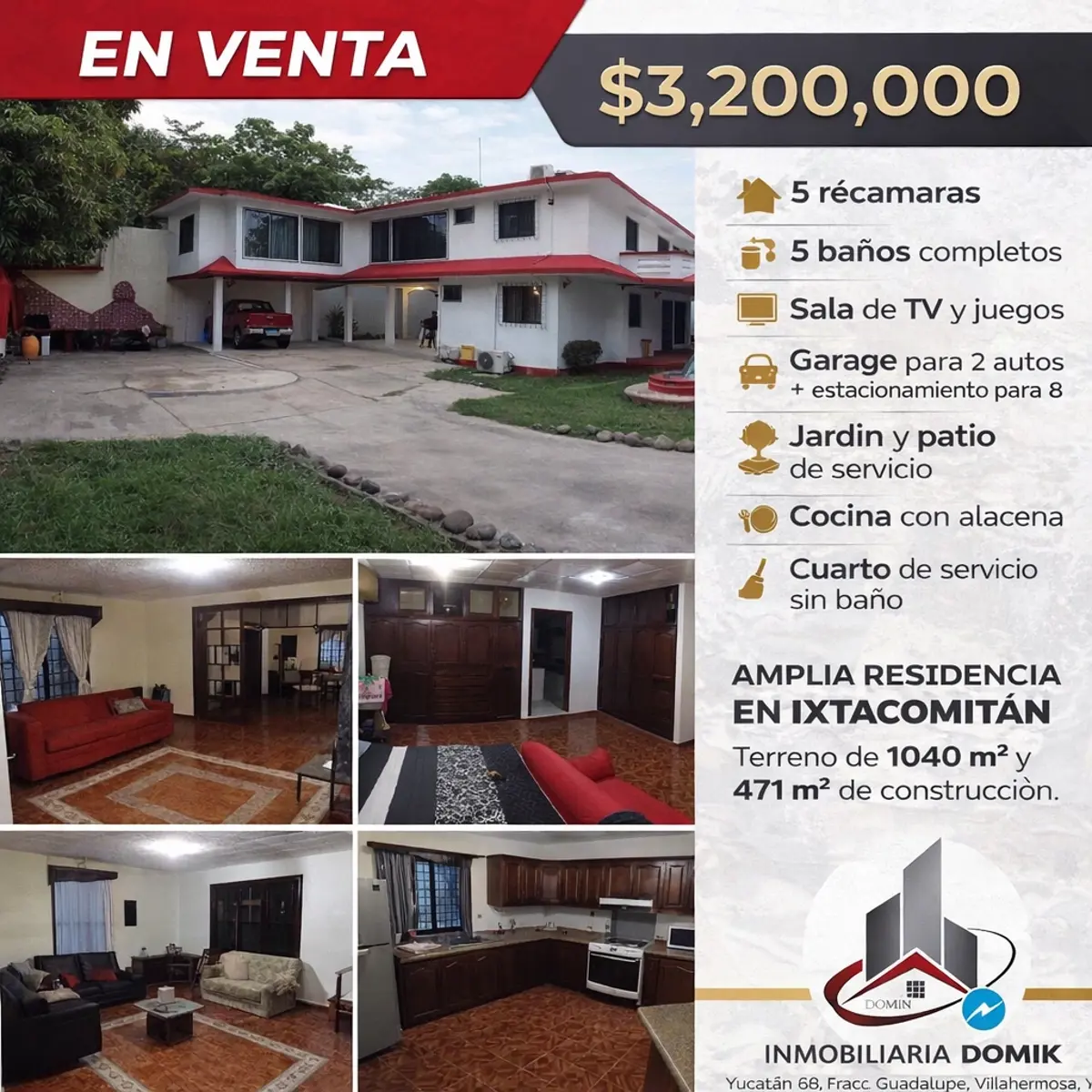 En venta amplia residencia en Ixtacomitán, Tabasco, $3,200,000. En venta amplia residencia en Ixtacomitán, Tabasco, $3,200,000.