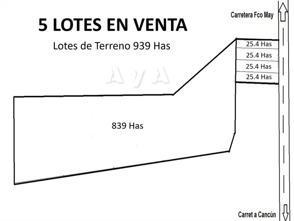 Terreno en Venta, 939 Has, para Lotificar, ESCRITURADO, Carret Cancún-Francisco May, Quintana Roo.