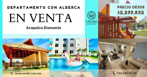 Departamentos con Alberca en Acapulco Diamante a unos metros del Blvd. de las Naciones