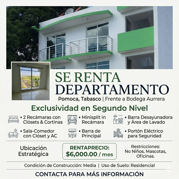 Bonito departamento frente a Bodega Aurrera (POMOCA) -  $6,000.00