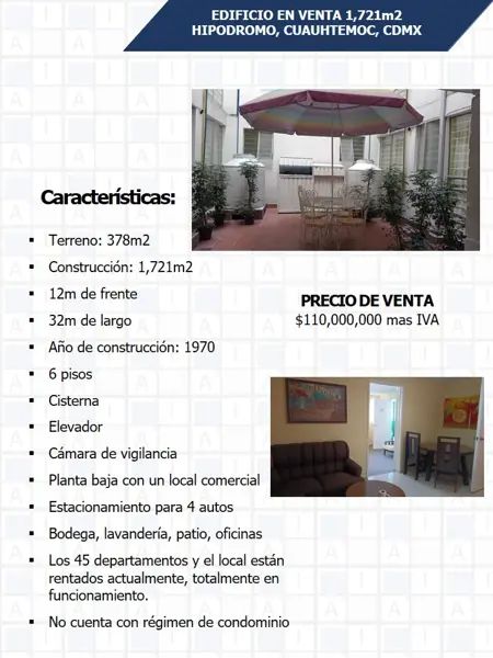 Edificio en venta en Hipodromo, Cuauhtémoc — foto 2 de 5