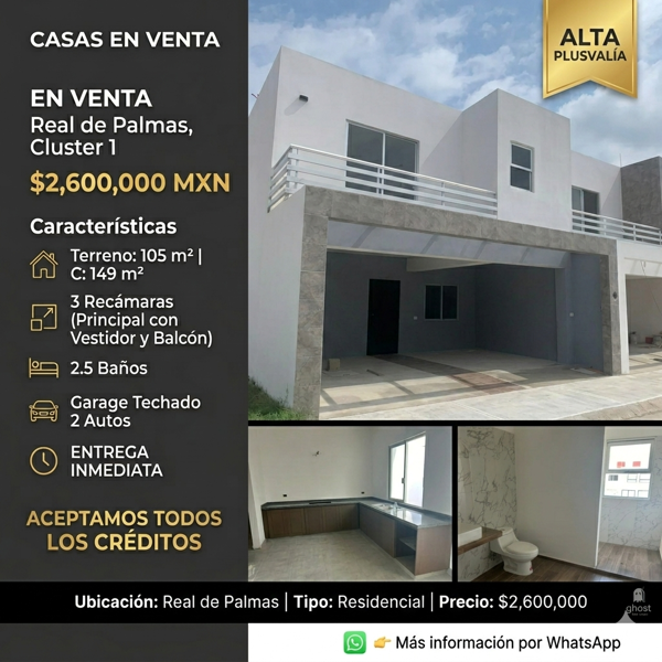Bonitas residencias en venta en Cluster 1 de  Real de Palmas -  $2,600,000