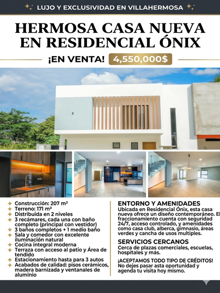 Hermosa Casa Nueva en Residencial Onix en Venta - 4,550,000$
