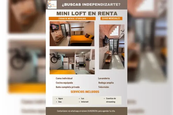 Mini loft ideal para profesionistas jóvenes.