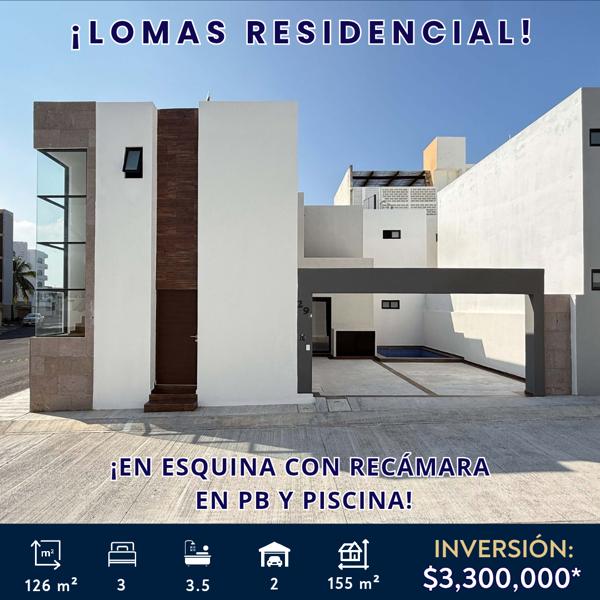 ?? ¡Lomas Residencial! ¡Casa nueva en esquina, con piscina y recámara en planta baja!