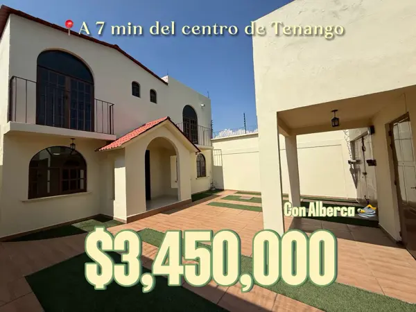 CASA EN VENTA DE 4 RECAMARAS Y ALBERCA EN TENANGO DEL VALLE A 25 MIN DE GALERIAS METEPEC