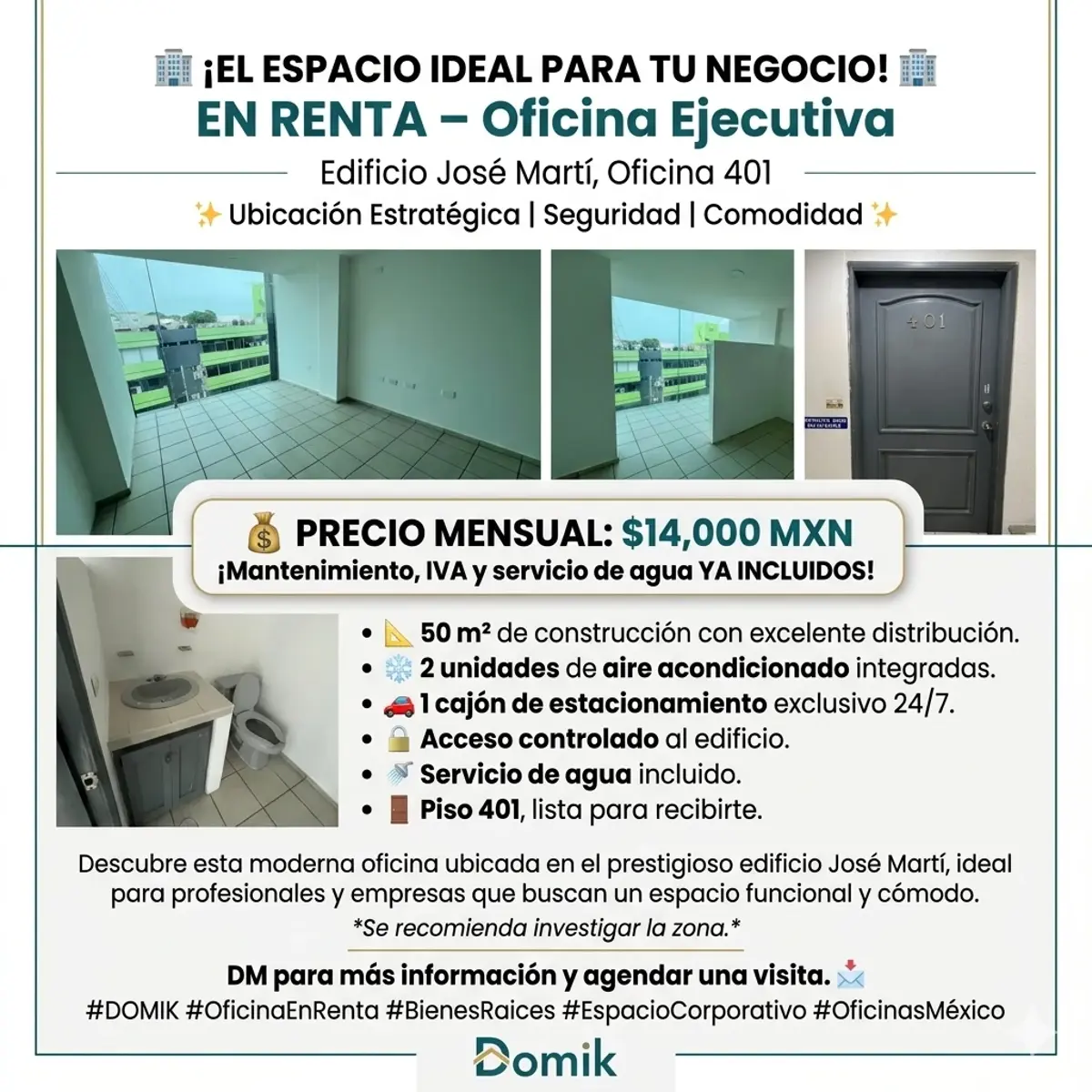 EN RENTA - Oficina en Edificio José Martí, Cuarto Piso 401 - $14,000 MXN EN RENTA - Oficina en Edificio José Martí, Cuarto Piso 401 - $14,000 MXN