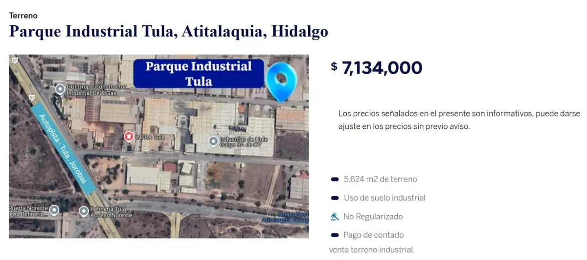 Terreno en venta en Parque Industrial Atitalaquia, Atitalaquia