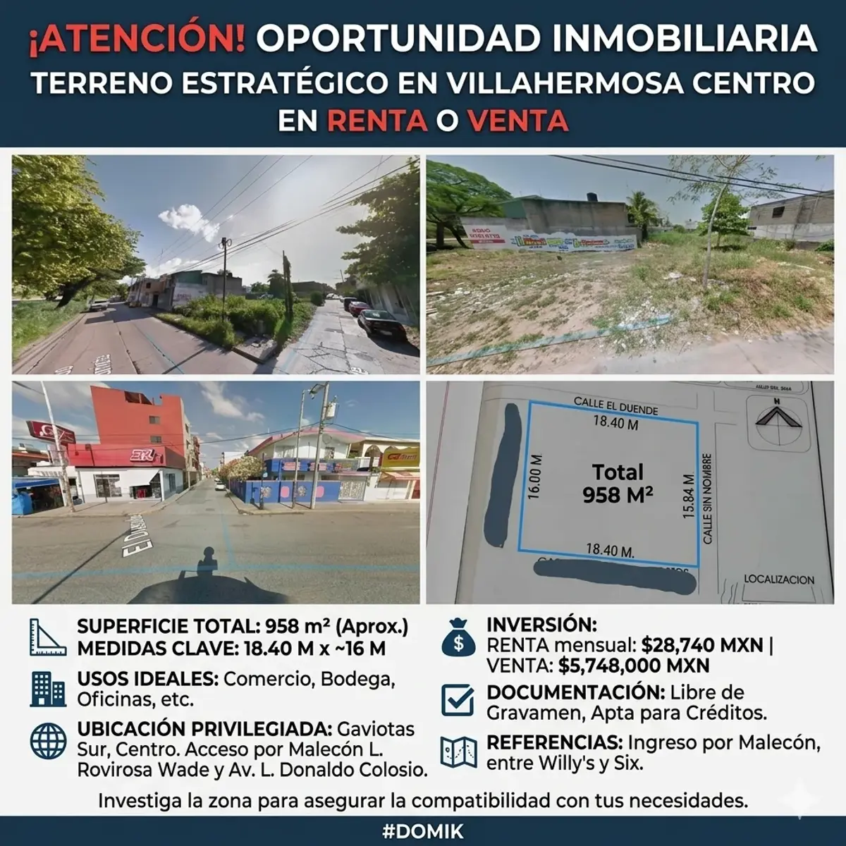 Terreno en renta en Gaviotas Sur, Centro — foto 1 de 6