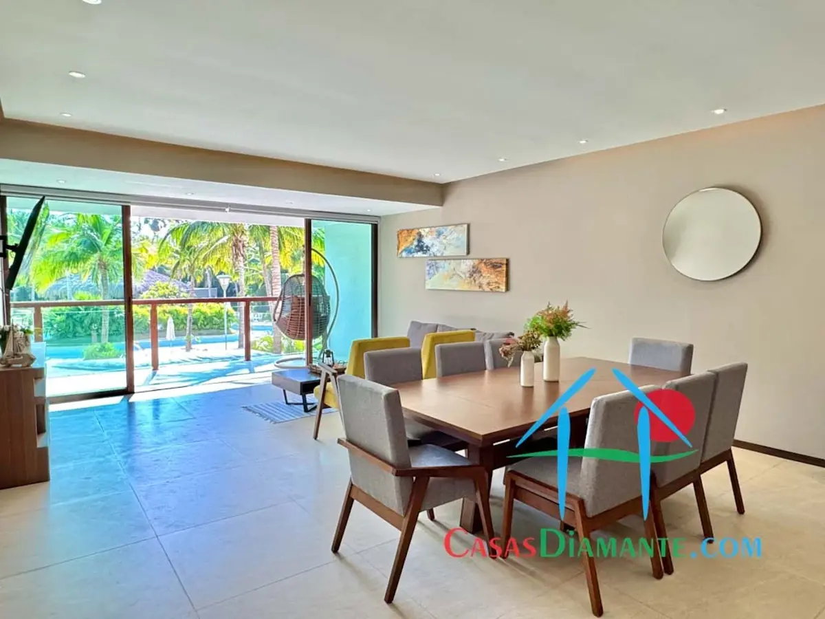 Departamento en renta vacacional con 3 recámaras y terraza con vista a las áreas comunes Departamento en renta vacacional con 3 recámaras y terraza con vista a las áreas comunes