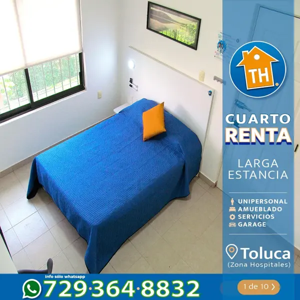 #renta #cuarto Unipersonal #amueblado Con Servicios Y Garage En #toluca (zona Hospitales) En Privada